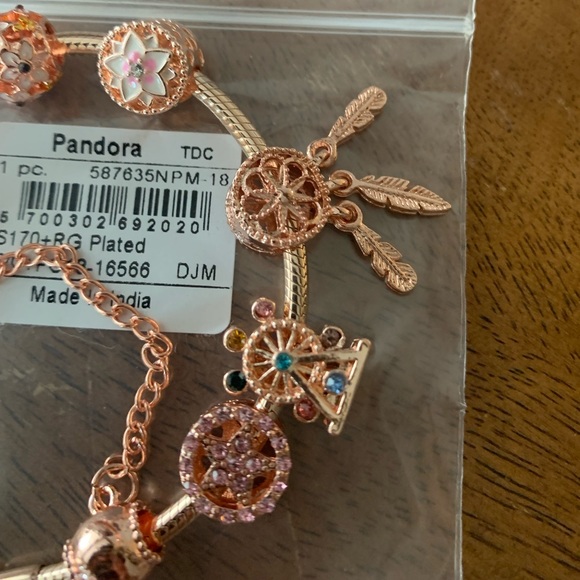 Retired NWOT Pandora Carrier Gold Heraldic Amethyst Padlock Bracelet w/ Charms - Picture 7 of 12